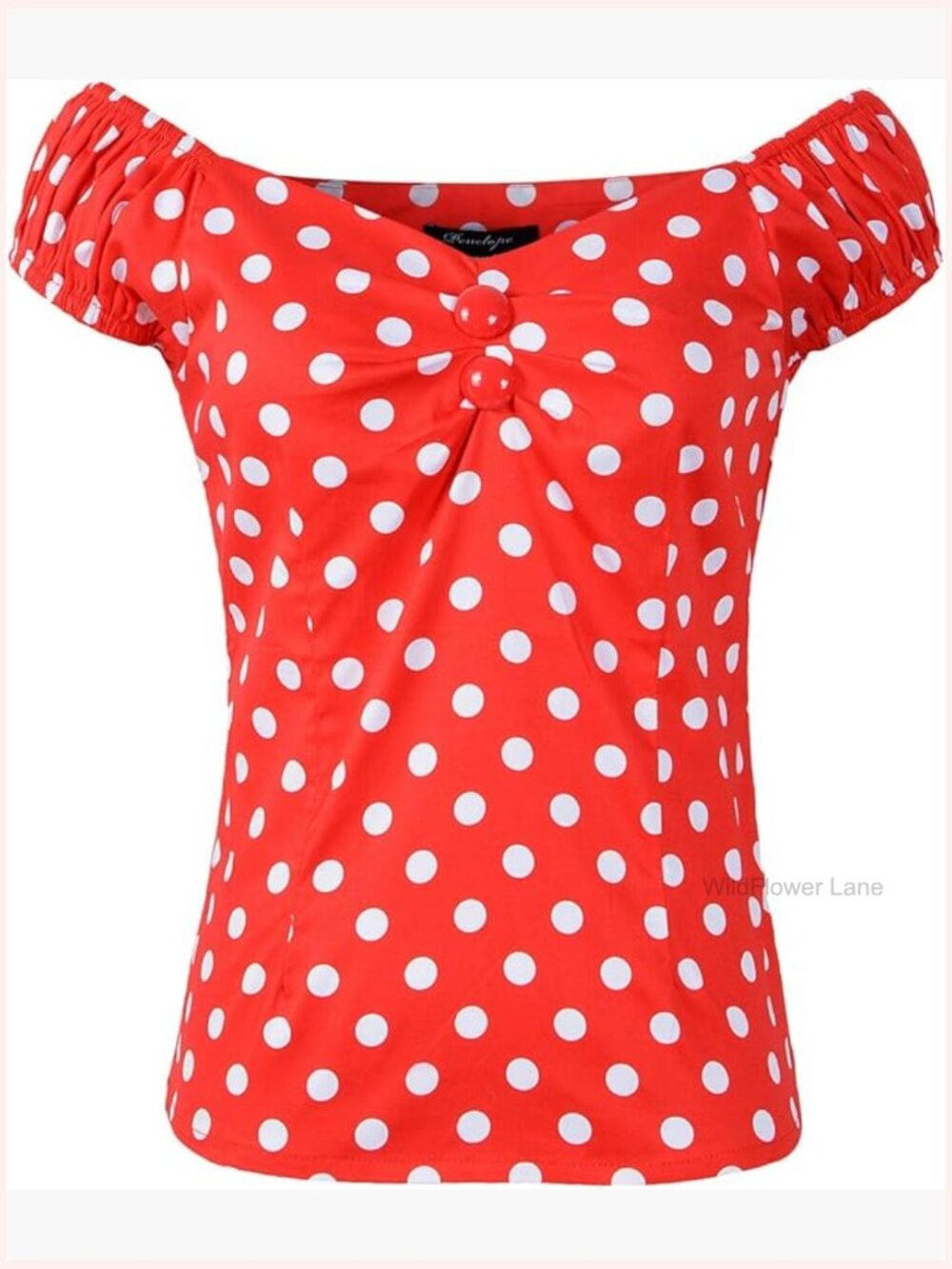 Vintage Retro 50s Rockabilly Blouse Puffy Sleeves Sweetheart Neck